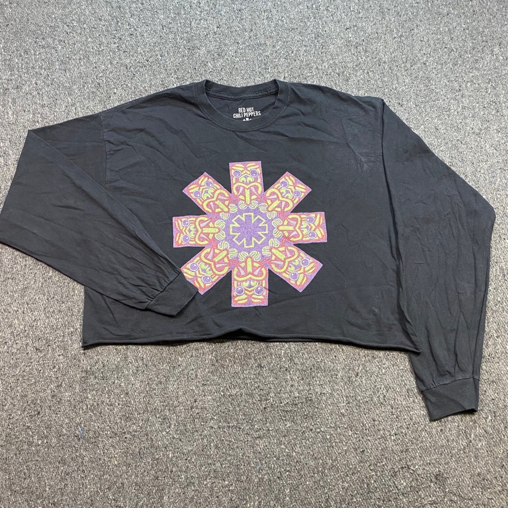 Red Hot Chili Peppers TShirt Sz OS Womens Black Skater Grunge Raw Hem Crop Top
